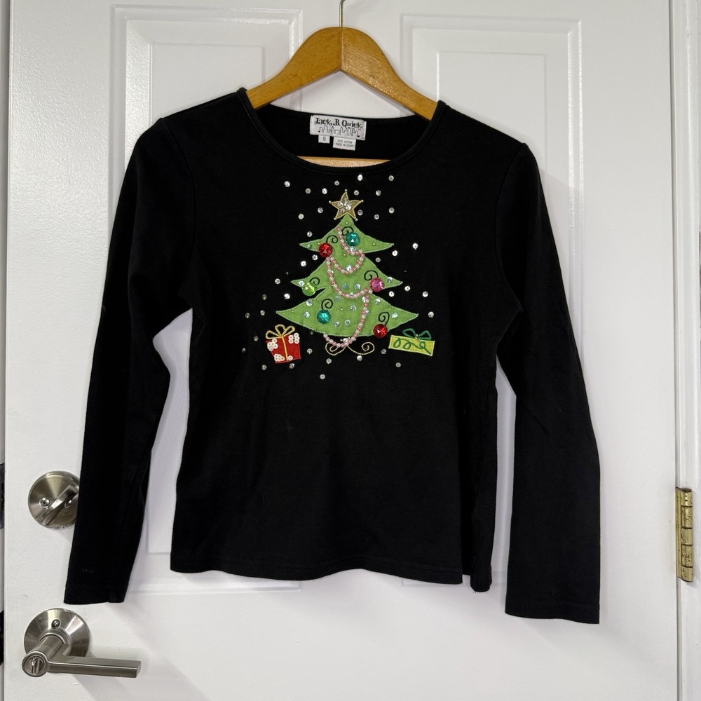 Vintage Jack B Quick Sweater Womens Christmas Tree‎ Holiday Sequin Knit Sz Small